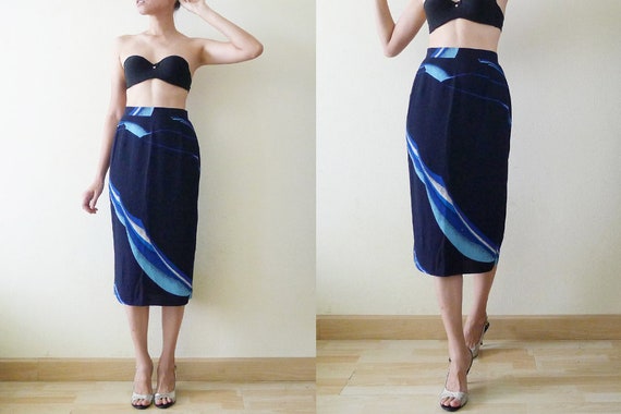 60s Navy High Waist Vintage Japanese Skirt, midi … - image 5