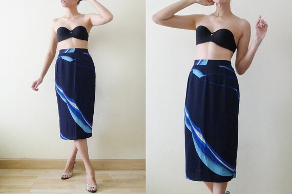 60s Navy High Waist Vintage Japanese Skirt, midi … - image 8