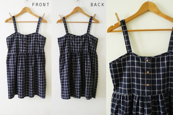 VTG Navy and White PLAID overall mini dress, Ging… - image 10