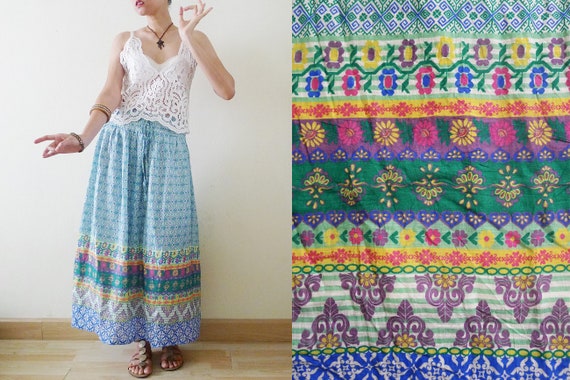 90s Colorful Indian Style Gauze cotton maxi skirt,