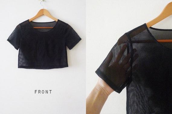 90s black mesh cropped top, see through t-shirt, … - image 10