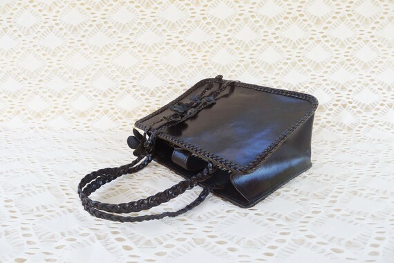 90s ANNA SUI Black Genuine Leather Rigid Box Shap… - image 10