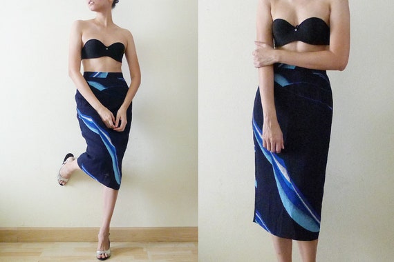 60s Navy High Waist Vintage Japanese Skirt, midi … - image 2
