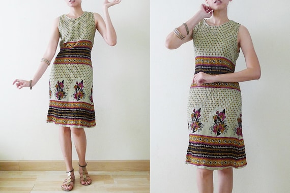 70s colorful Ethnic cotton sleeveless sun dress,t… - image 2