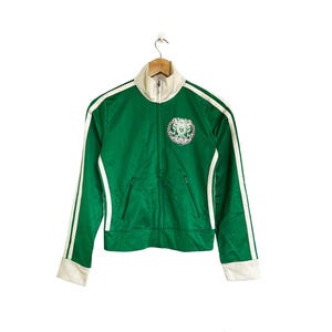 90s Y2K Juicy Couture Green with White Stripe Track Jacket, Crop Jacket, Zip up Sweatshirt, Aesthetic,Sporty Spice, Republic Of Juicy, Small