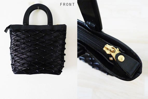 70s Vintage Black faux leather woven and net see … - image 9
