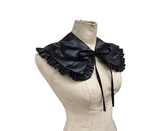 Detachable Collar, Faux Leather Ruffle Collar, Cosplay Accessories, Goth,Cyber ,maid costume,Steampunk, Wednesday Addams,Edwardian,Victorian