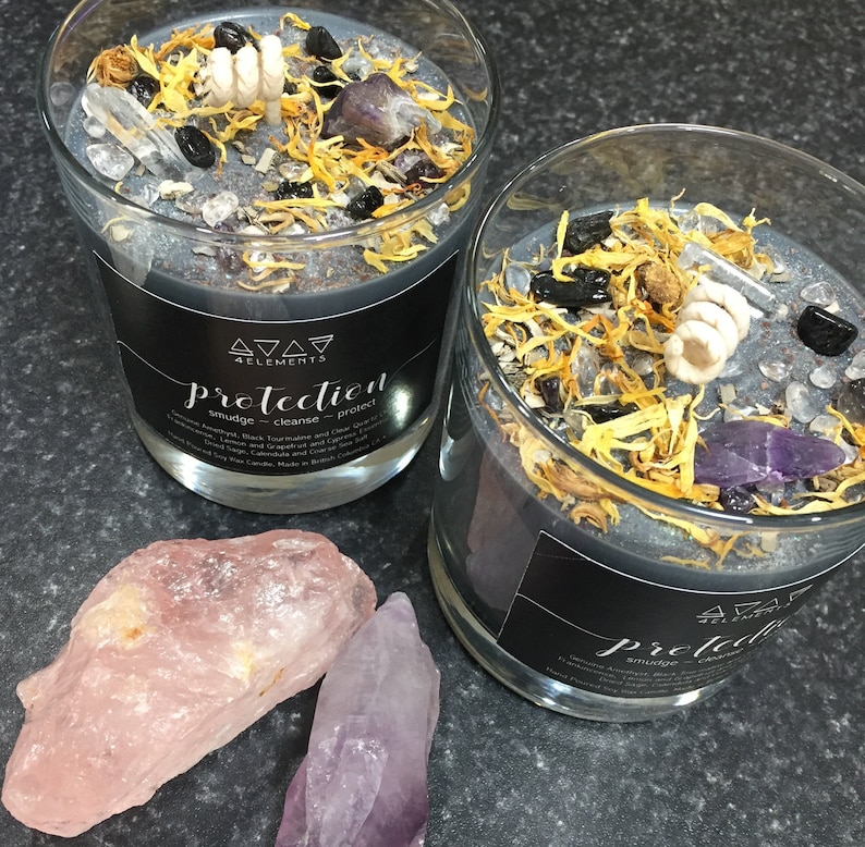 Protection Candle Crystals & Herb Energy Candles Soy Etsy