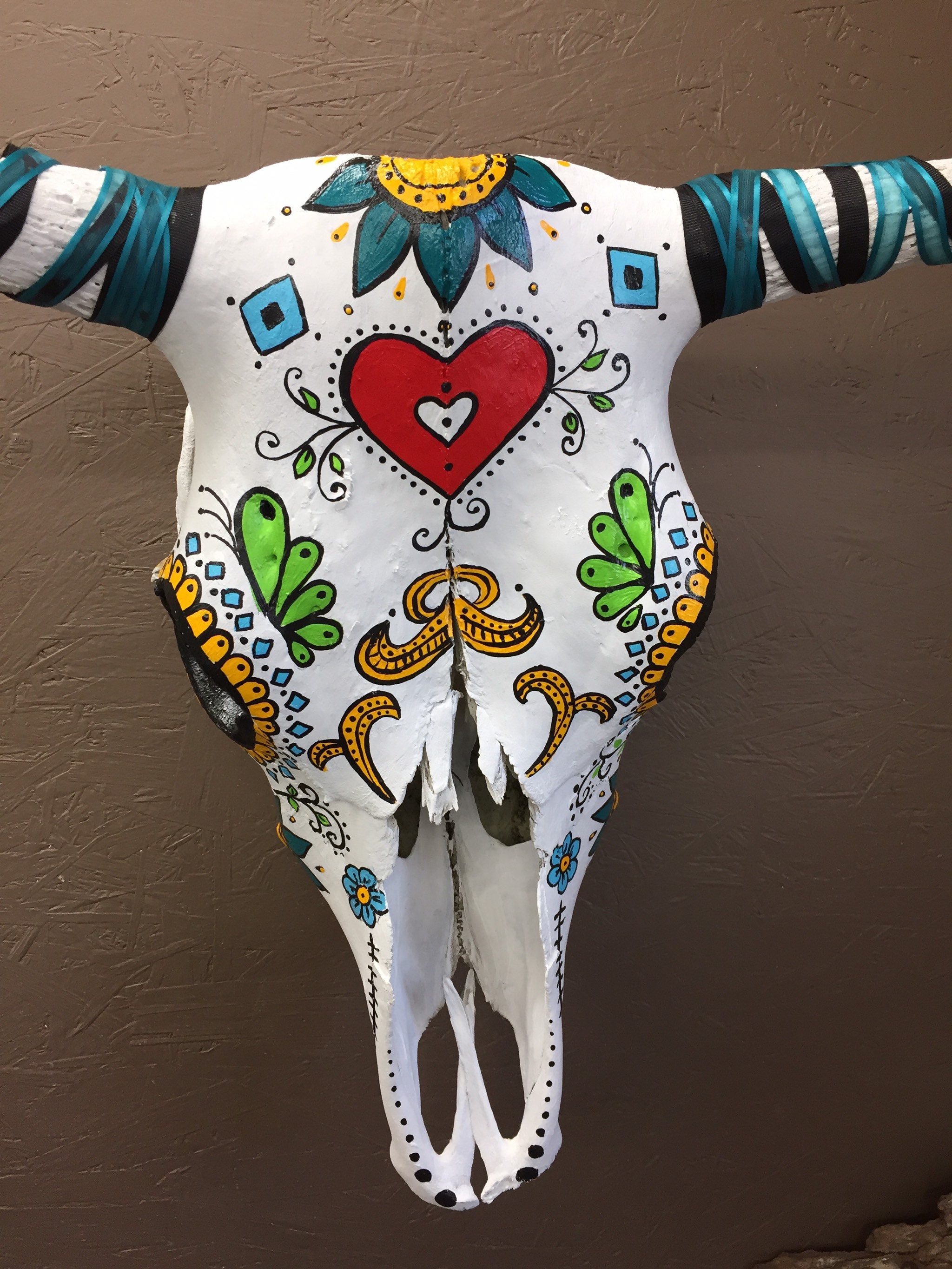 Painted cow skull full skull Día de Muertos Day of the Etsy