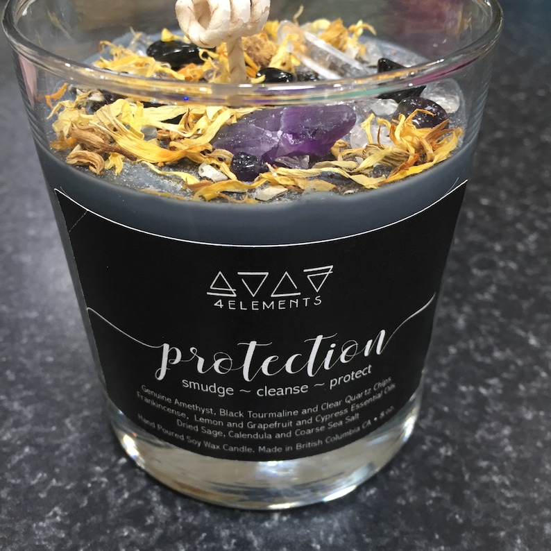Protection Candle Crystals & Herb Energy Candles Soy Candles Etsy