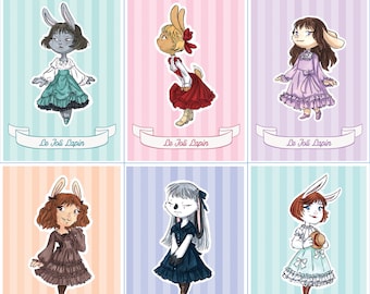 Le Joli Lapin - Lolita Fashion Bunny Girl Art Prints, Kawaii Bunny Prints, Cute Fashion, Print Set
