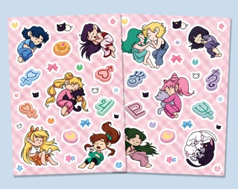 Sailor Moon Sticker Sheets | Pajama Party Fan Art Stickers - Magical Girl Stickers - Kawaii Sticker Set - Cute Kiss Cut Stickers