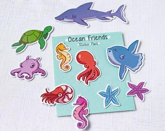 Ocean Friends Sea Creature Sticker Pack - Kawaii Stickers - Schattige sticker set