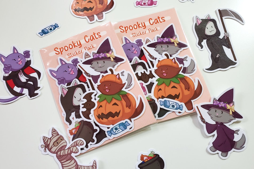 Spooky Cats Halloween Sticker Pack - Kawaii Stickers - Cute Sticker Set ...