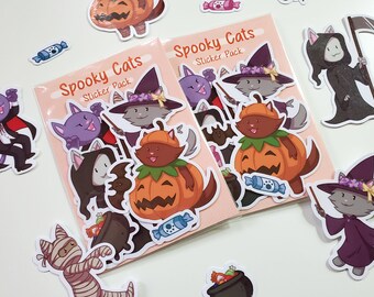 Spooky Cats Halloween Sticker Pack - Kawaii Stickers - Cute Sticker Set
