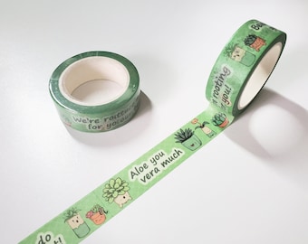 Plant Puns Washi Tape - Cute Succulent Stationery - Kawaii Bullet Journal Supplies