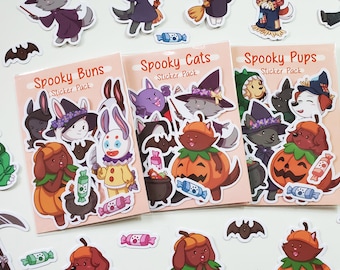 Spooky Animals Halloween Sticker Pack Set - Kawaii Stickers - Cute Sticker Set
