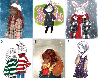 Fashion Bunny Girl Art Prints, Kawaii Bunny Prints, Cute Fashion, Print Set