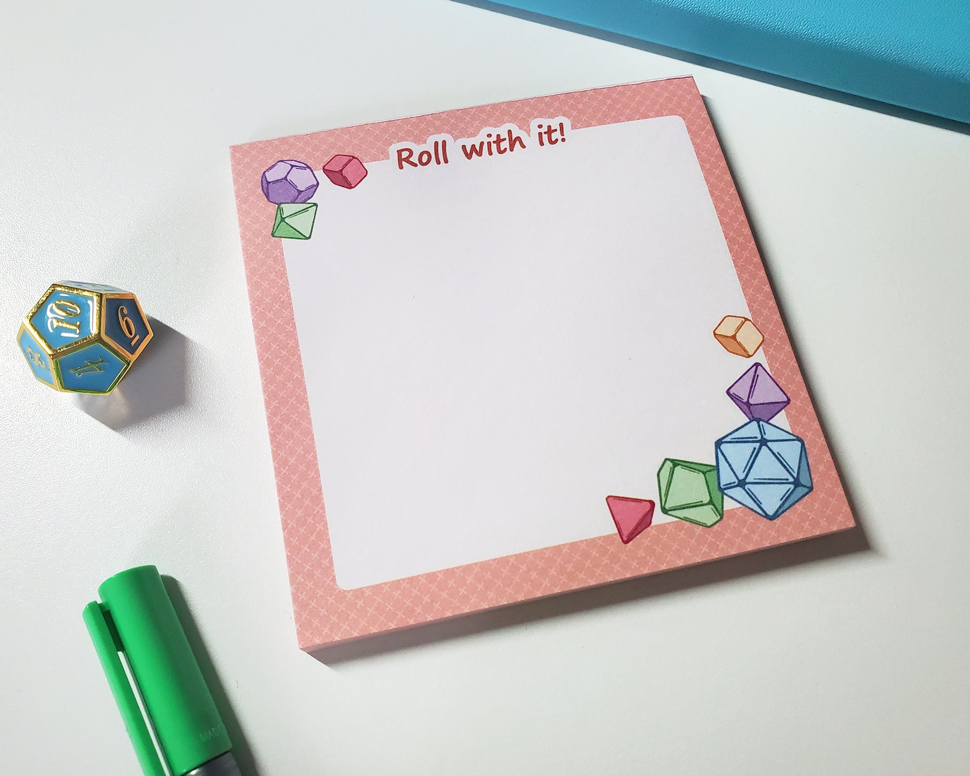 Roll with It! Notepad - Dice Memopad - Cute Tabletop Gaming Stationery - Kawaii Desk Note Pad - D20