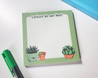 Lettuce do our Best! Notepad - Plant Memopad - Cute Succulent Stationery - Kawaii Desk Note Pad