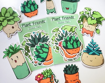 Plant Friends Sticker Pack  - Kawaii Succulent Stickers - Cute Waterproof Vinyl Sticker Set