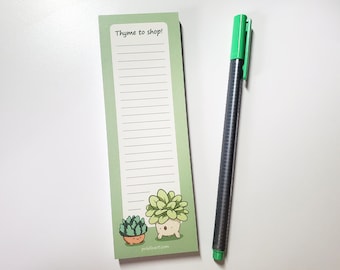 Thyme to Shop List Notepad - Plant To-Do List Memopad - Cute Succulent Stationery - Kawaii Desk Note Pad
