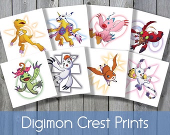 Digimon Crest FanArt Prints, Original Print, Original Art Print, Digital Art Print