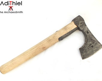 BN_06c - Small Damascus Steel Viking Broad AXE, Kitchen AXE or Woodworking  AXE with Leather Sheath - Adithiel