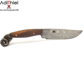 Kf_04b - Damascus Steel Ram Head Hunting KNIFE with Wood Handle