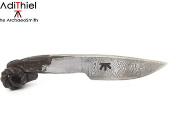 K_07a - Small Damascus Steel Ram Head Necklace KNIFE