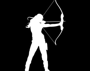 Warrior Woman Decal Bow Hunter for Car, binder, guitar, or window
