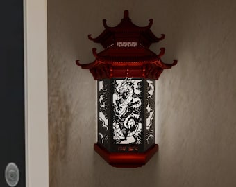 Traditional 3 Sided Chinese Dragon Exterior Lamp Sconce