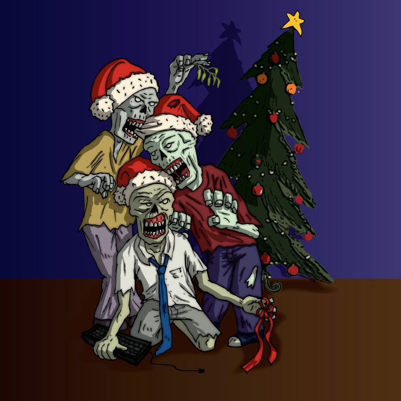 Zombies by the Christmas Tree Wrapping Paper Etsy