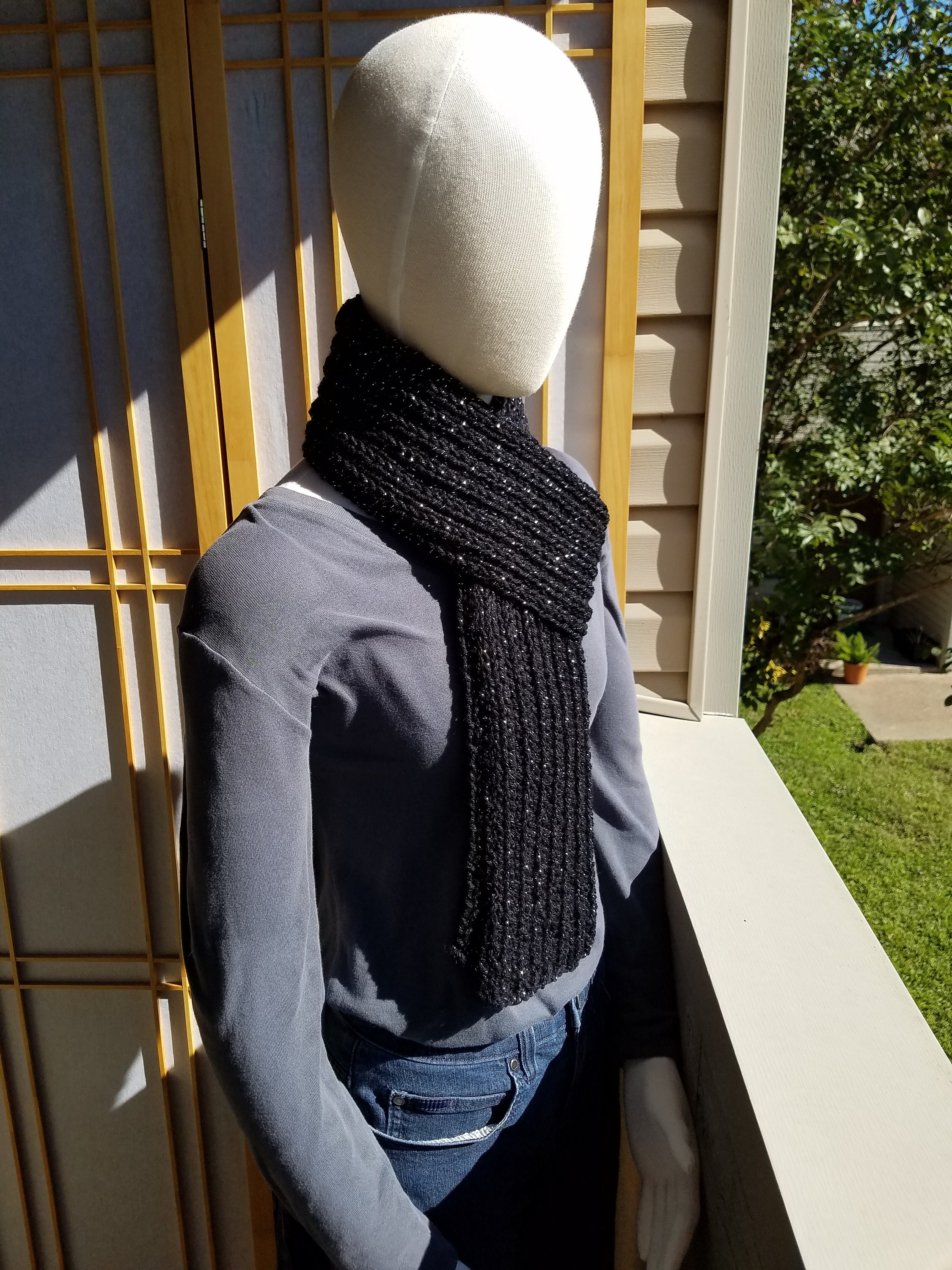 Black Ribbed Sparkle Scarf - Etsy