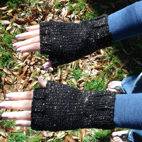 Black Sparkle Fingerless Gloves