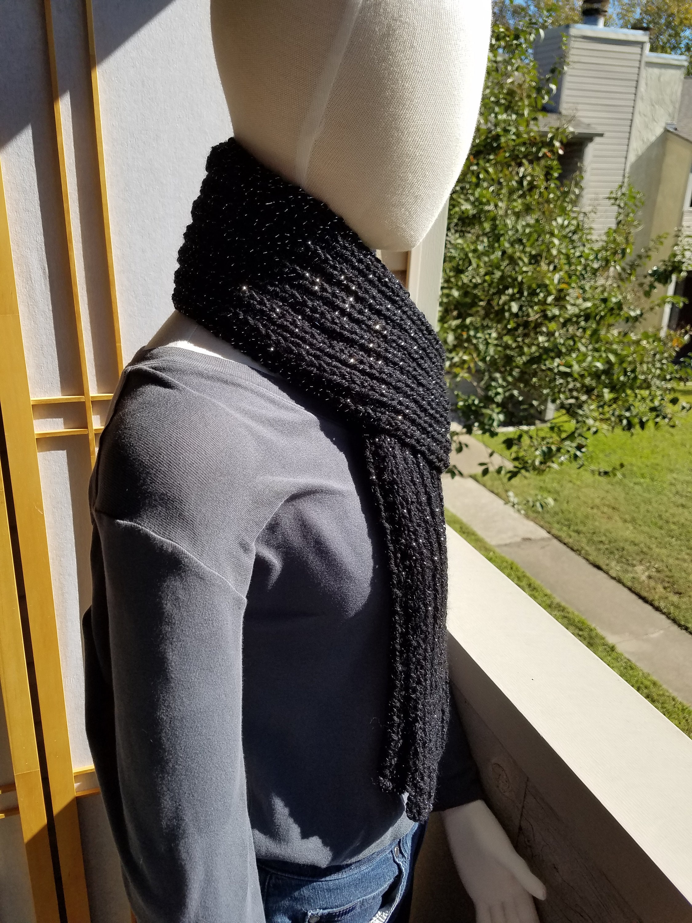 Black Ribbed Sparkle Scarf - Etsy