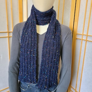 Navy Tweed Ribbed Scarf