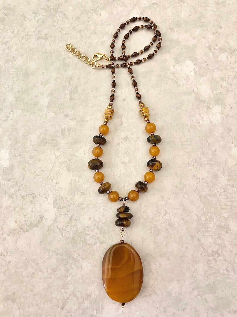 Sienna Spice Agate Pendant Necklace ~ Gemstone Bead Necklace ~ Tiger Eye ~ Amber ~ Mothers Day ~ Mom Gift ~ Best Friend Gift ~ WestportCharm