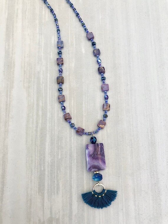 Beaded Necklace Ocean Jasper /& Picture Jasper Beaded Necklace Gifts for Her Stone Jewelry Beaded Jewelry Boho Stone Necklace Handmade