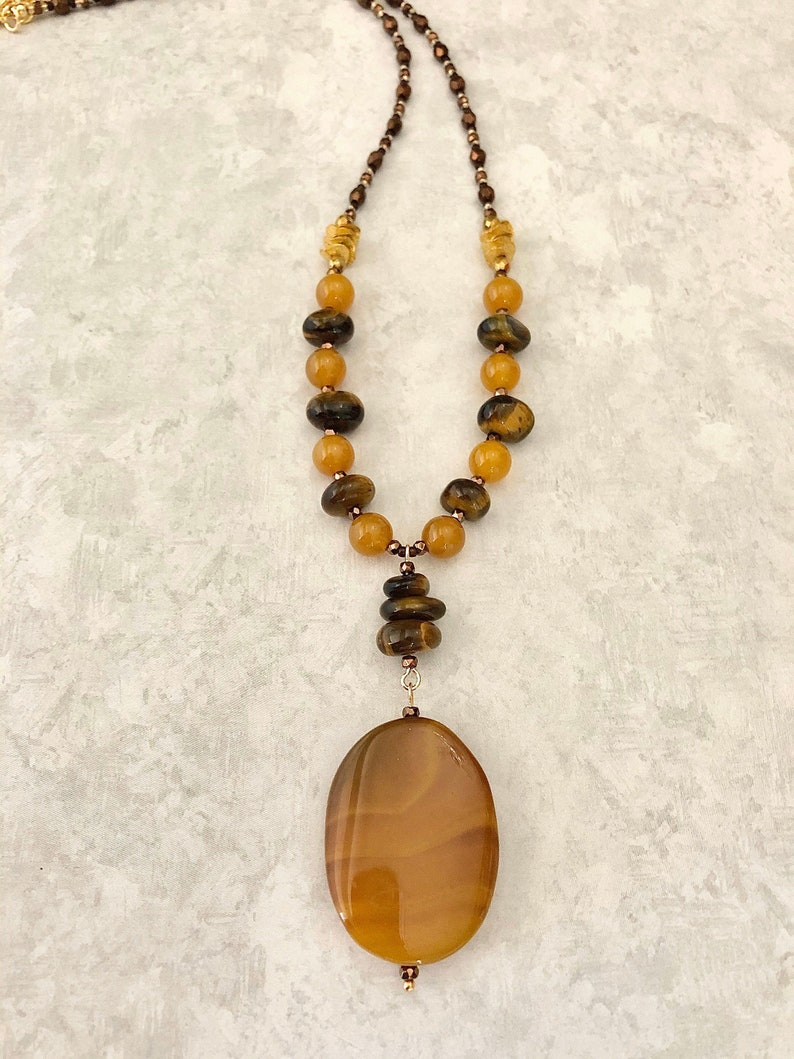 Sienna Spice Agate Pendant Necklace ~ Gemstone Bead Necklace ~ Tiger Eye ~ Amber ~ Mothers Day ~ Mom Gift ~ Best Friend Gift ~ WestportCharm
