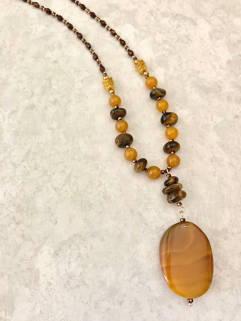 Sienna Spice Agate Pendant Necklace ~ Gemstone Bead Necklace ~ Tiger Eye ~ Amber ~ Mothers Day ~ Mom Gift ~ Best Friend Gift ~ WestportCharm