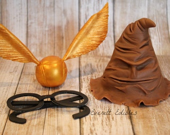Harry Potter Fondant Cake Topper Decorations - Sorting hat, glasses or golden snitch