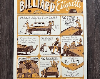 Billard Etikette Siebdruck • Vintage Spielzimmer Dekor, Mancave Kunst