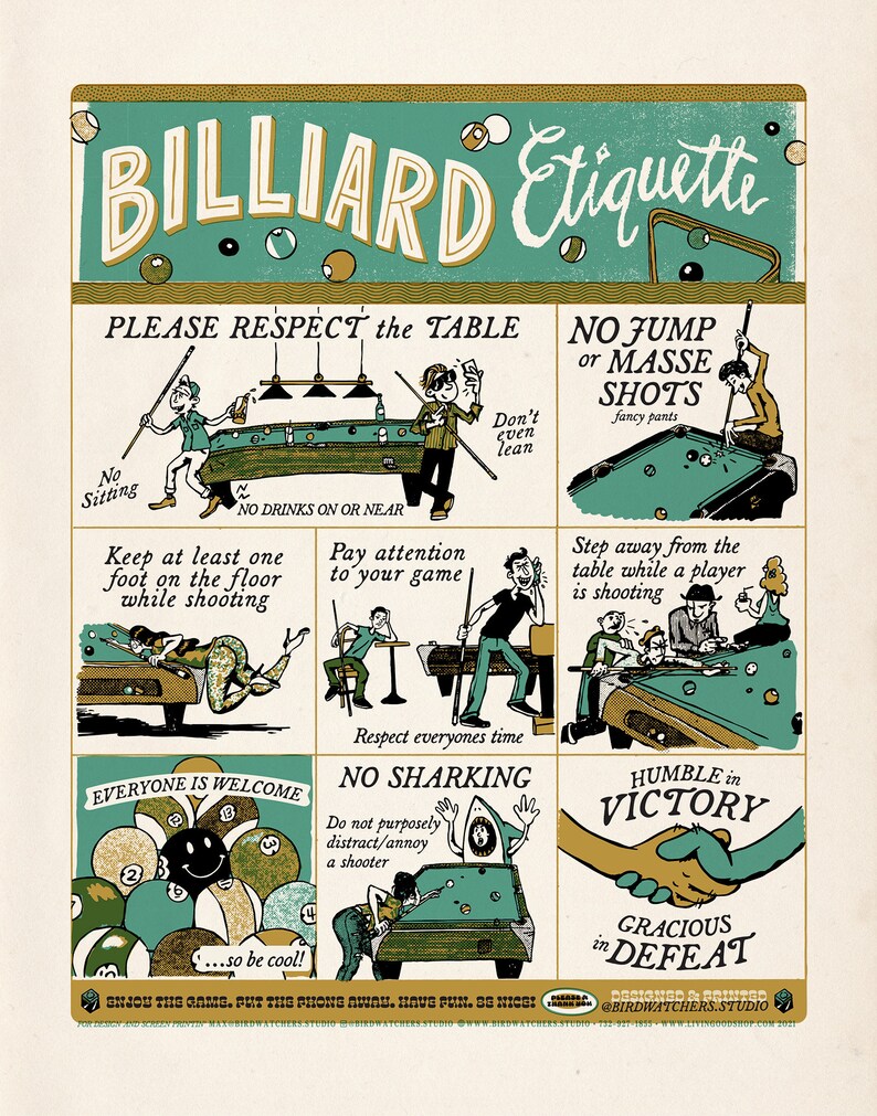 Billiard Etiquette Poster Pool Hall Art Pool Billiard Etsy