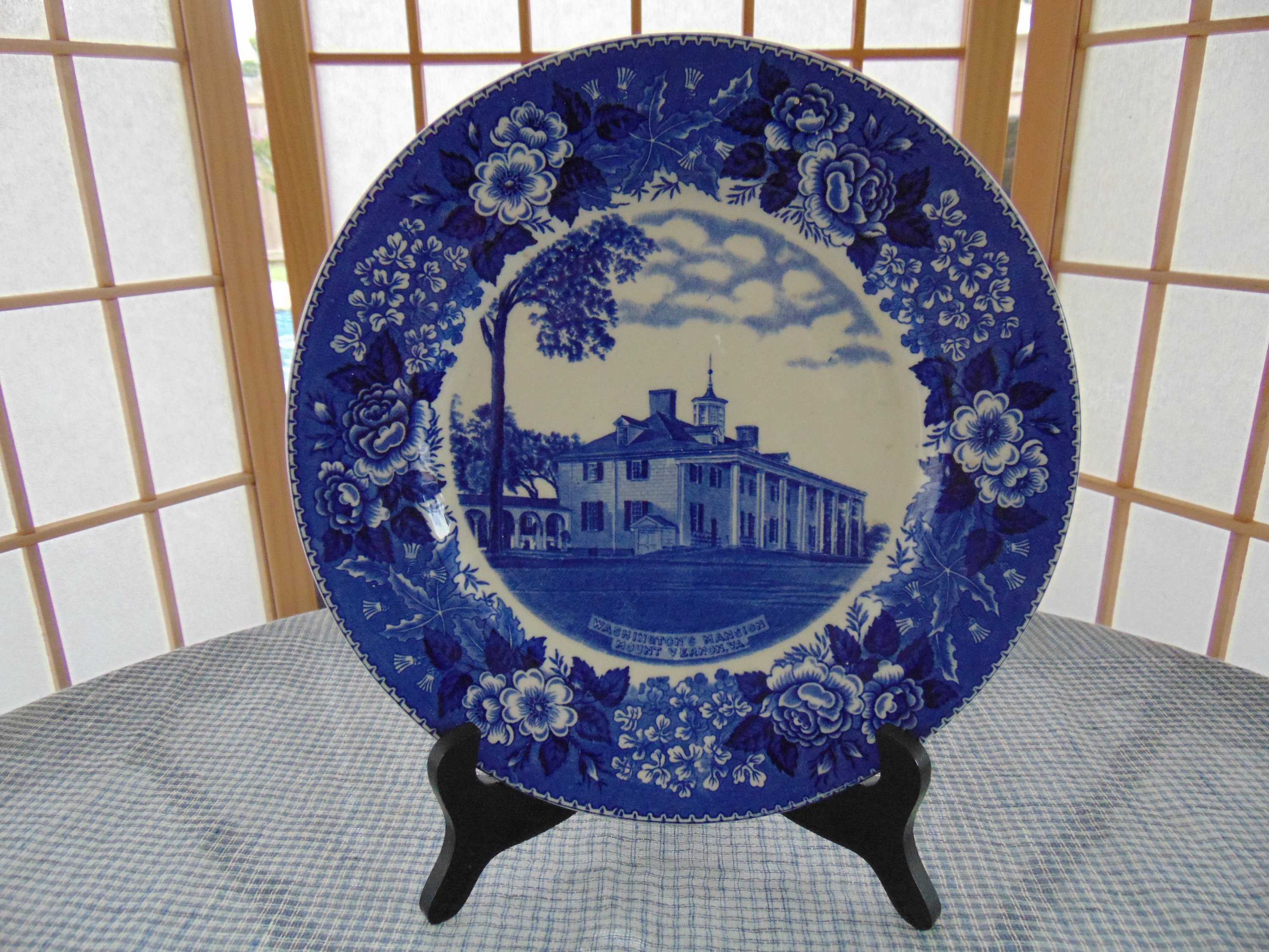 VA Old English Staffordshire Ware Blue and White Plate Washington's