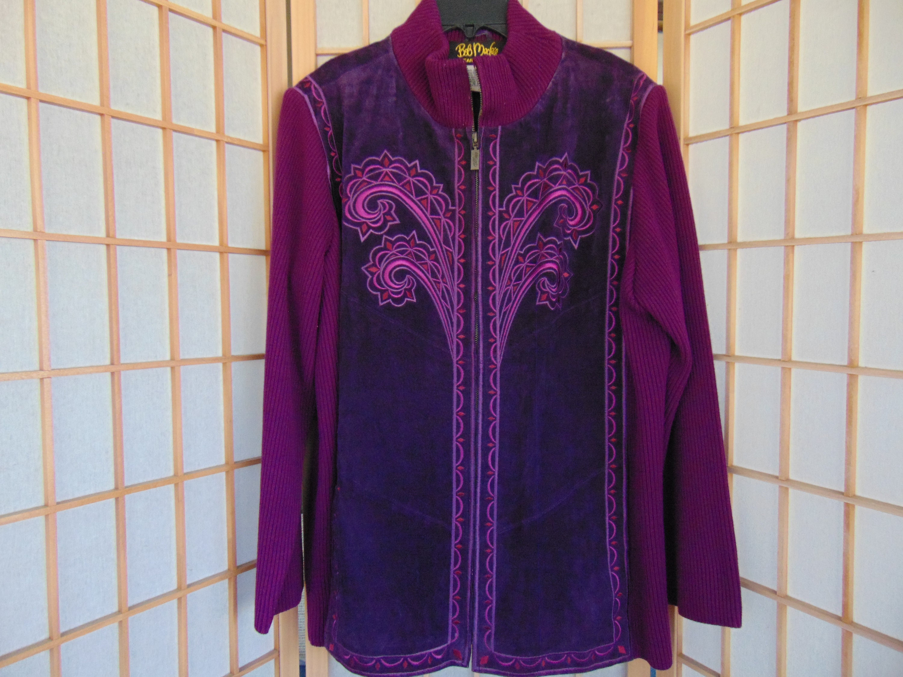 Bob Mackie Wearable Art Embroidered Leather Zippered Jacket Etsy