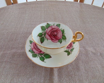 Royal Grafton Fine Bone China Rose Tea Cup and Saucer With Gold Trim Made In England