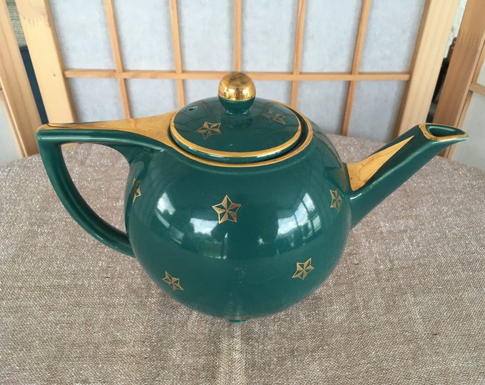 Hall Teapot Green With Gold Accents Etsy