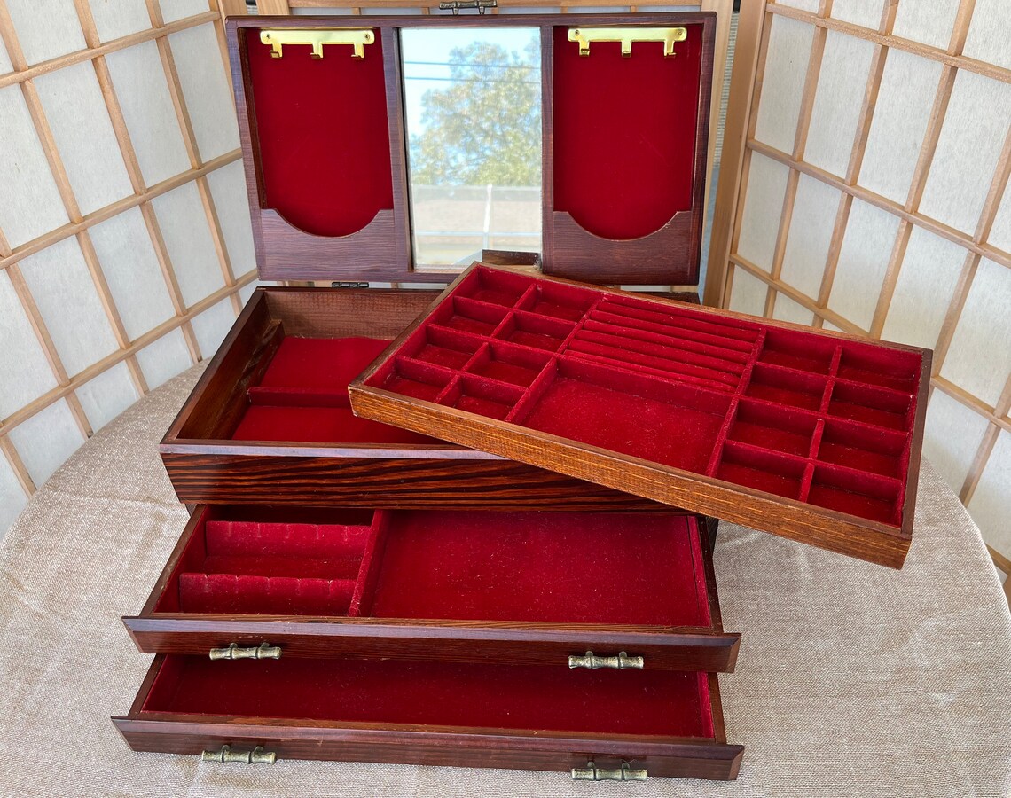 Vintage Wooden Jewelry Box With Hidden Compartment Etsy