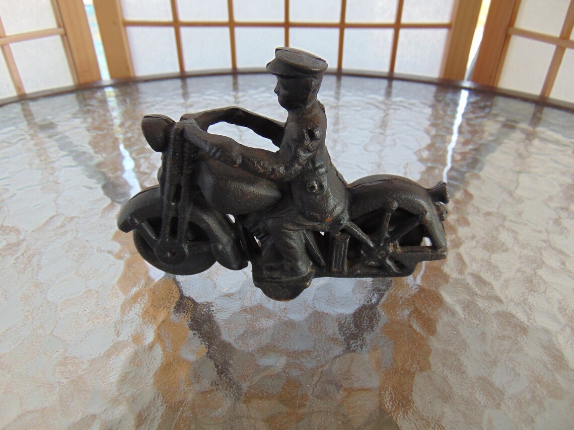 Cast Iron Man on Motorcycle Etsy